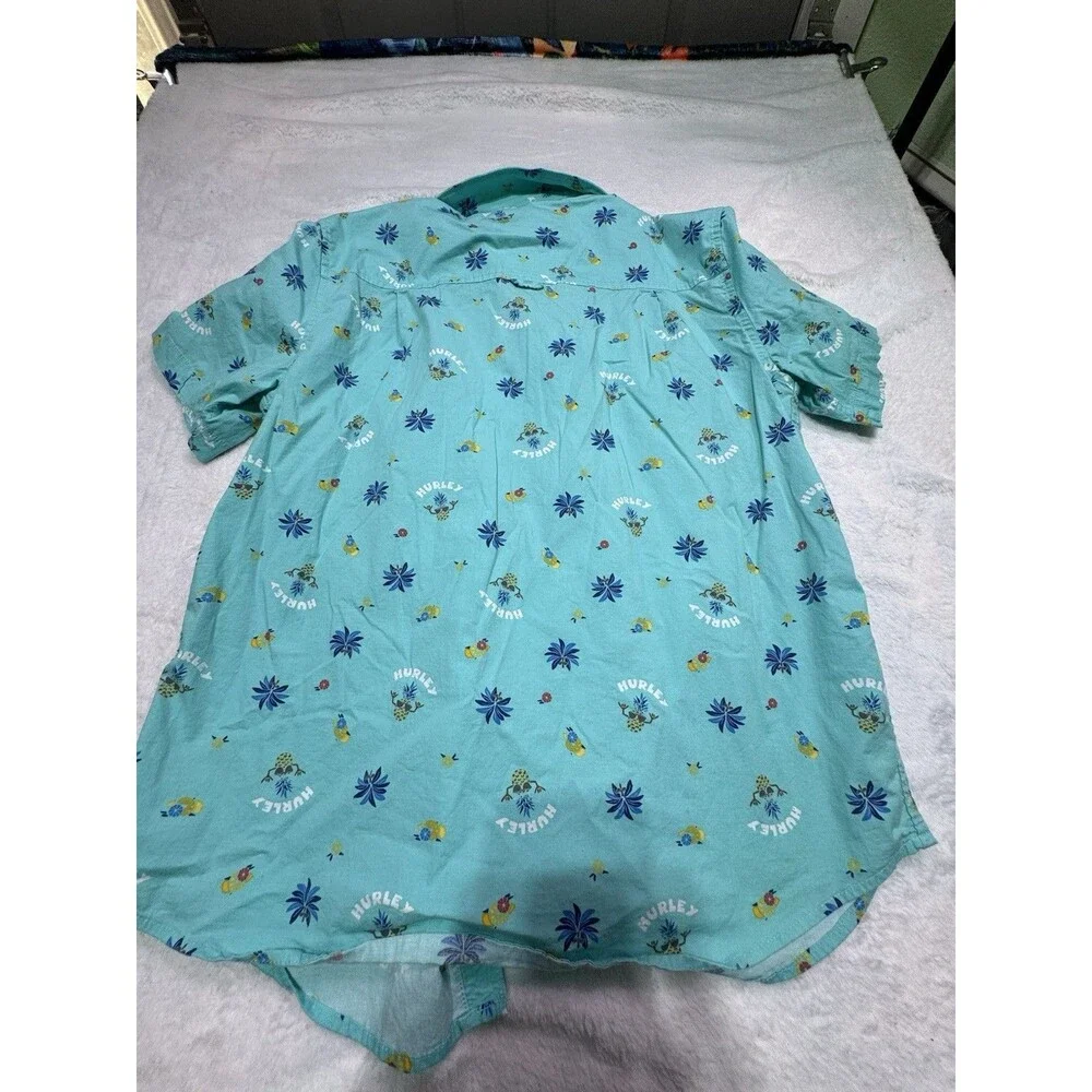 Hurley Men's Teal Party Hawaiian Short Sleeve Button Up Shirt‎ M Bright AOP